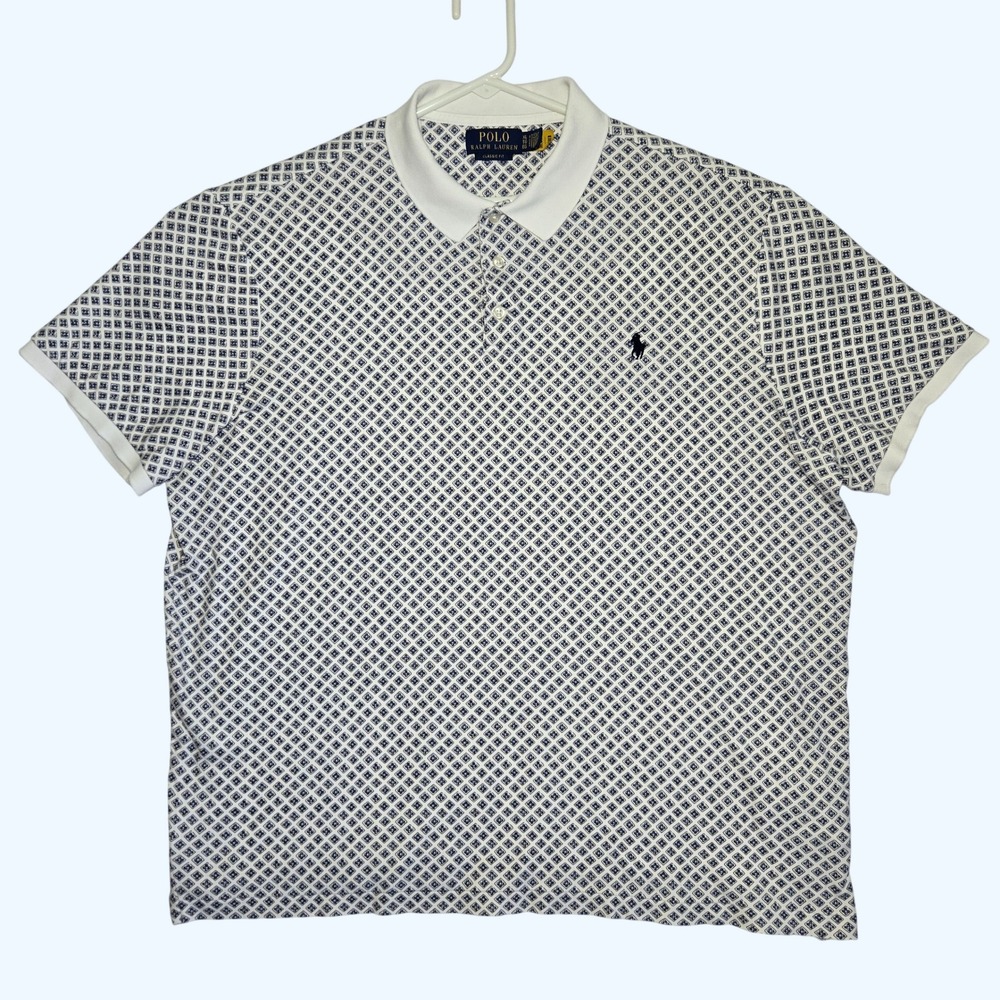Polo by Ralph Lauren White & Navy Geometric Print Polo Shirt - Picture 2 of 6